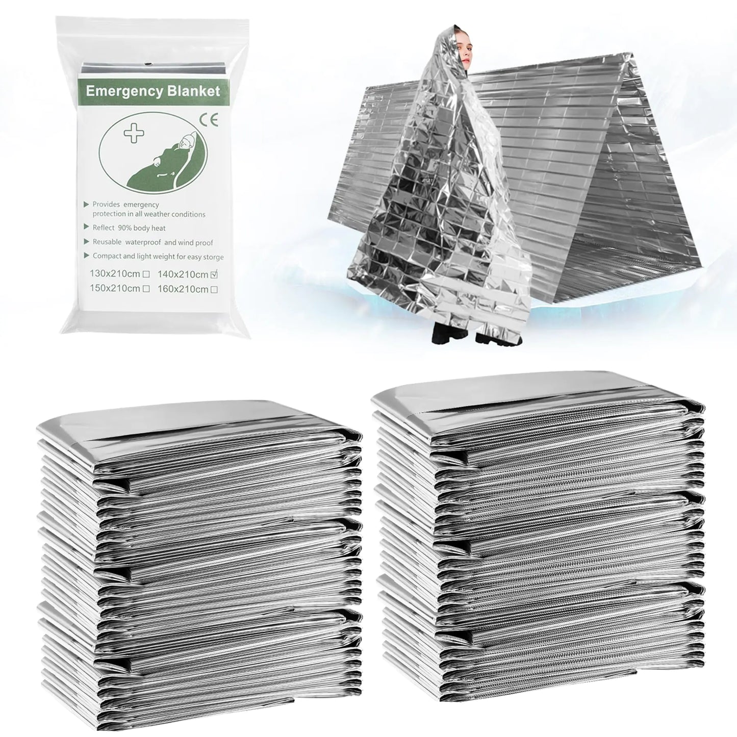 Emergency Mylar Thermal Blankets4-Pack Space Blanket Survival kit Camping BlanketThermal Blankets SurvivalEmergency Blankets Perfect for OutdoorsHikingSurvivalBug Out BagMarathons or Aid Car
