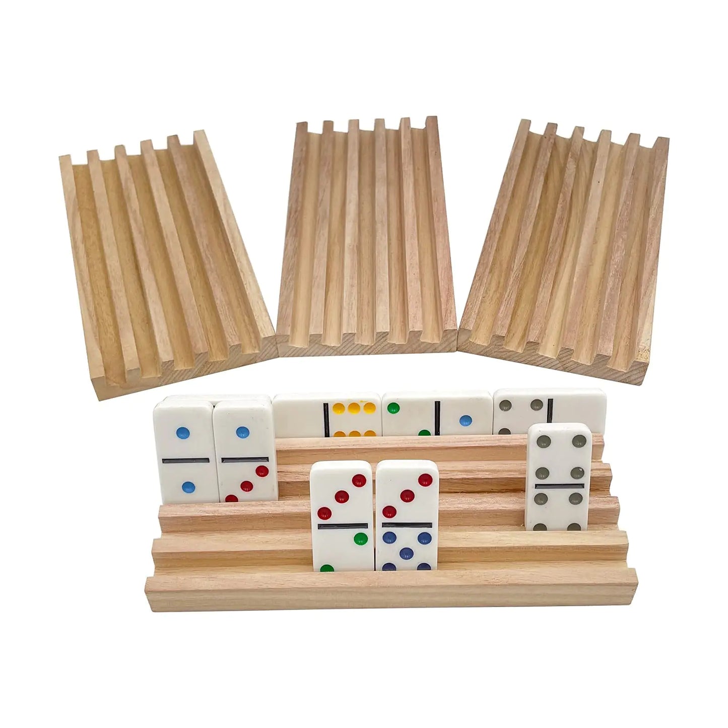 SUTIMSHE Natural Wood Domino Racks Domino Tiles HoldersDomino Trays Set of 4 for Mexican Train Chickenfoot and Other Dominoes Games