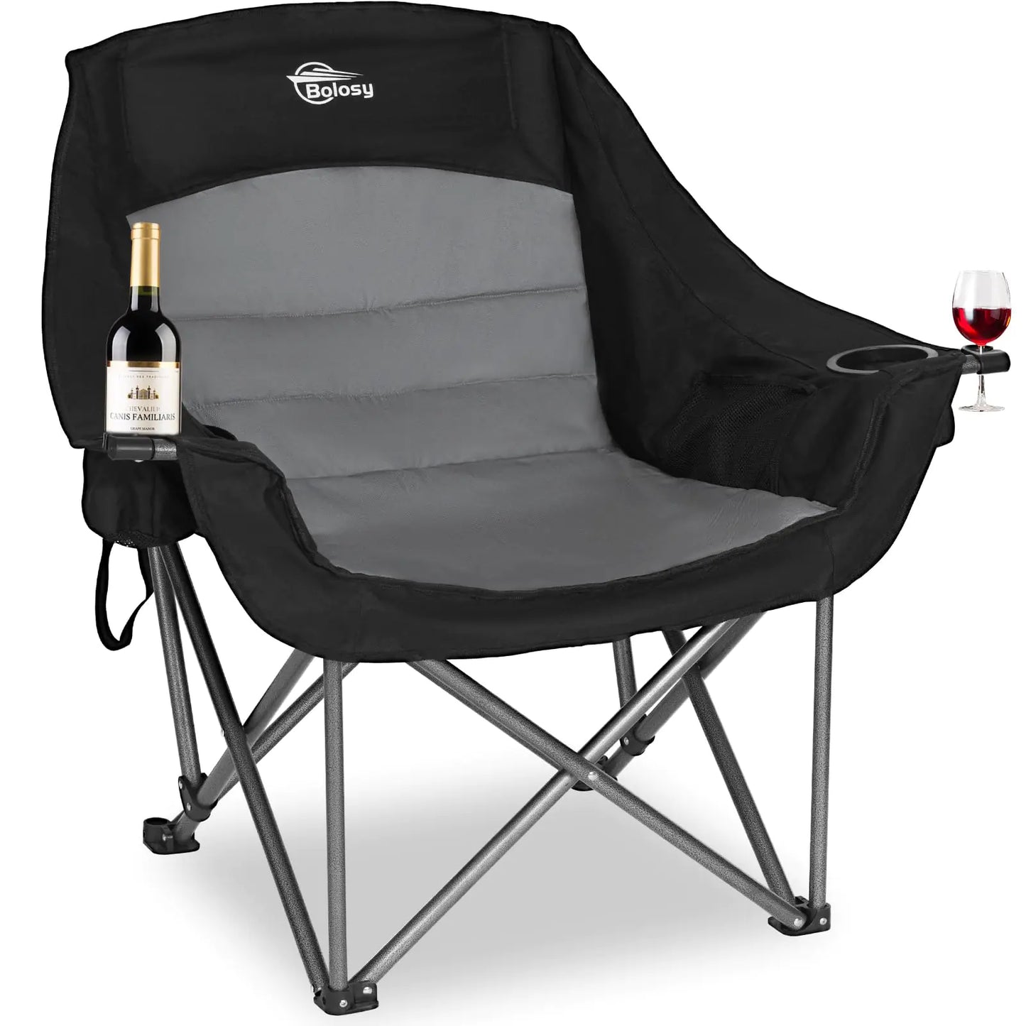 Bolosy Oversized XL Camping Chairs for Adults Heavy Duty Suproot 500 lbs Outdoor Folding Chairs Padded Portable Lawn Chairs Camp Chairs with Cup Holder