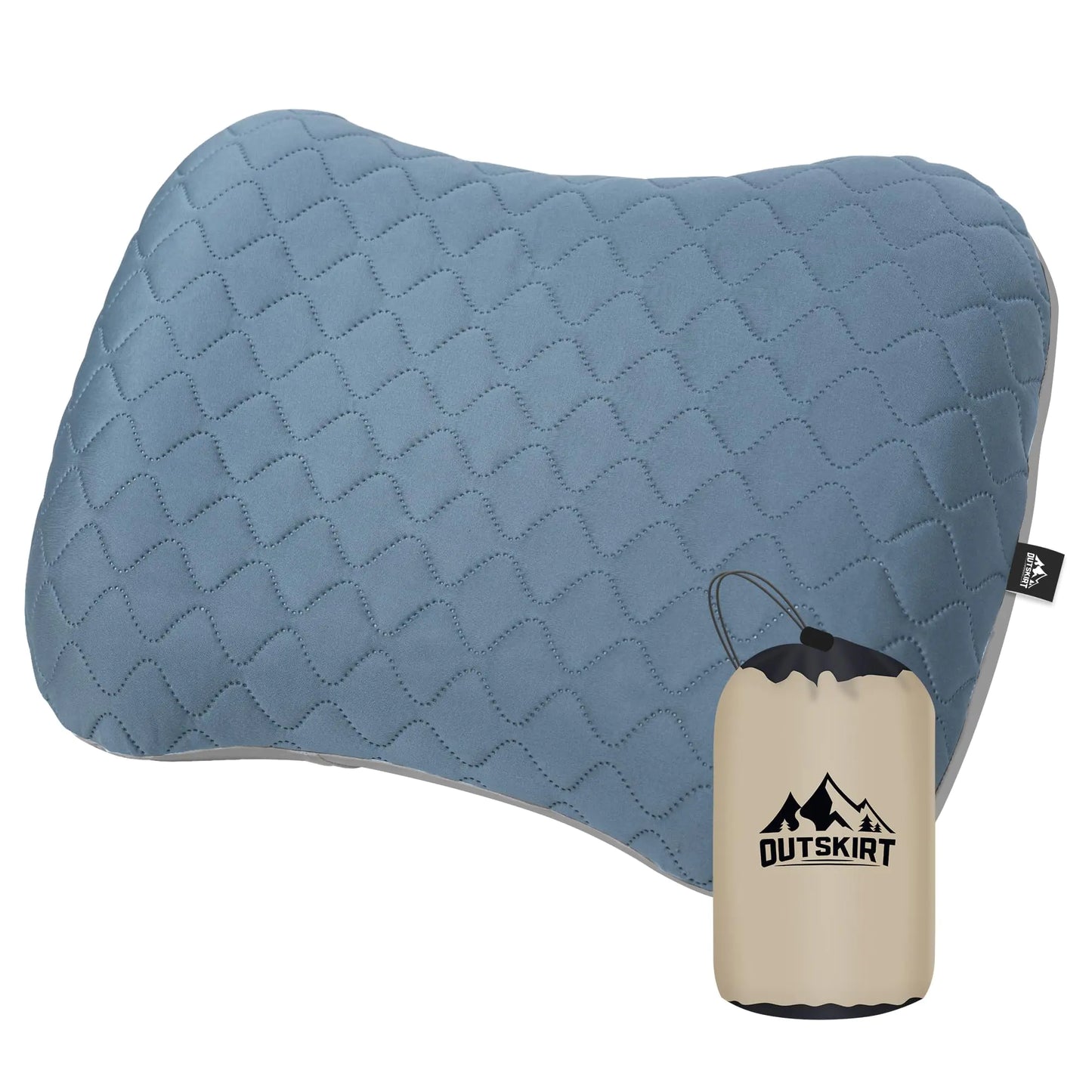 OUTSKIRT Inflatable Travel Pillow 2-in-1 Camping Pillows for Sleeping Ergonomic & Lightweight Small Backpacking Pillow for Travel Hiking Camping & Outdoor Activities Blue