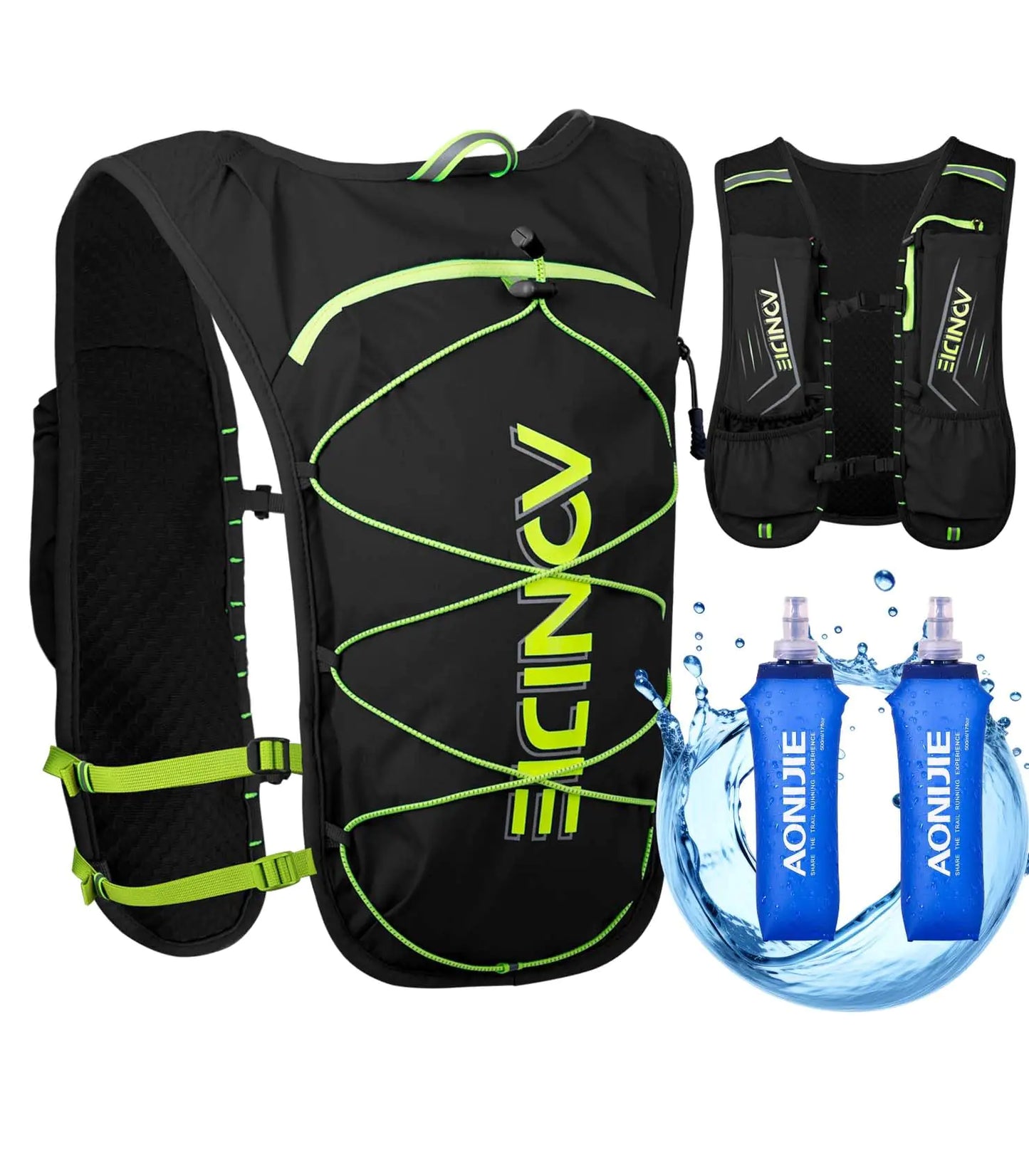 Running Vest for Men Women Black Water Vest for Running Hiking Marathon Trail Hydration Vest with 2*500ml Collapsible Water Bottles Nylon 5L Capacity Lightweight Backpack