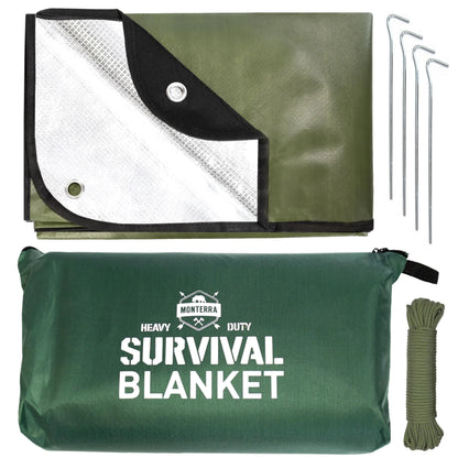 Monterra Insulated Tarp Emergency Survival Blanket 60” x 84” Heavy Duty Waterproof Groundsheet Camping Thermal Space Blanket Reflective Bivvy Shelter.