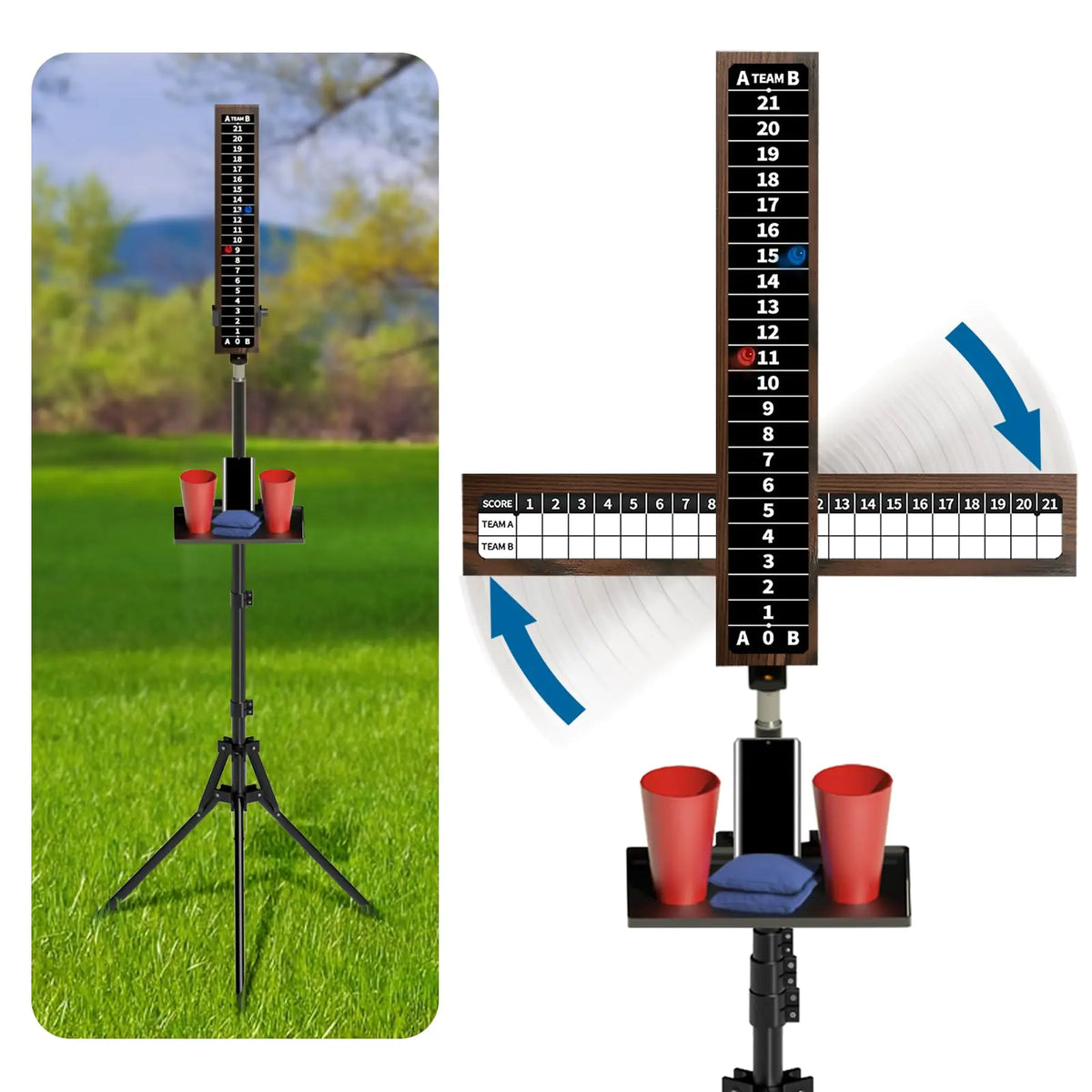 AIWEILUCK Cornhole Scoreboard with Drink Holder Score Keeper Set for Cornhole Game Cornhole Accessories Score Tracking Equipment for Outdoor Game
