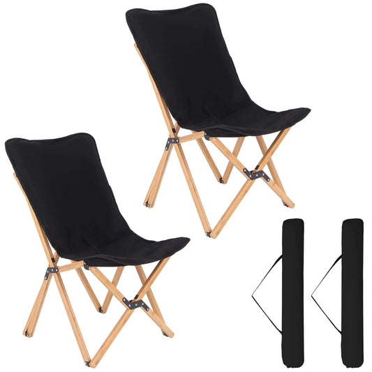 Giantex Camping Chairs 2 Pack Folding Beach Chairs for 330lbs Outdoor Butterfly Chair Portable Lawn Chairs for Picnic Fishing Hiking Mountaineering Lightweight Bamboo Frame No Assembly (Black)