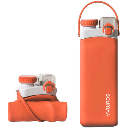 SOUMAA Silicon Collapsible Water Bottles with Straw-600ml Portable BPA Free Water Bottle-Leak Proof Water Bottles with Handle for Carrying Collapsible Water Bottles for Traveling Camping Hiking Yoga