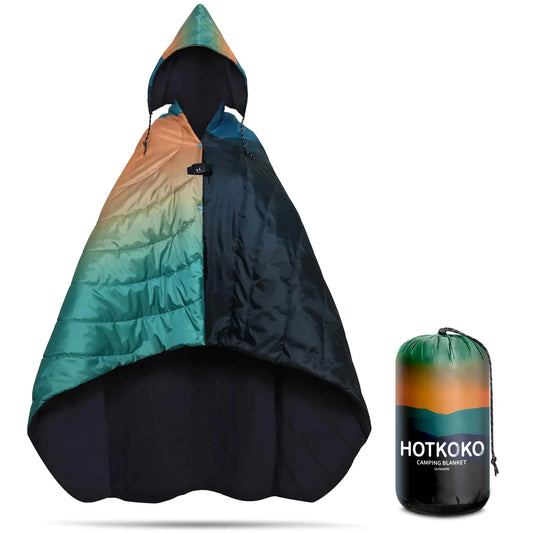 hotkoko Wearable Hoodie BlanketHooded Camping Blanket Poncho Waterproof Windproof Fleece Camping Blanket Warm for Outdoor Camping Picnic Stadium Sports Beach Car Dogs