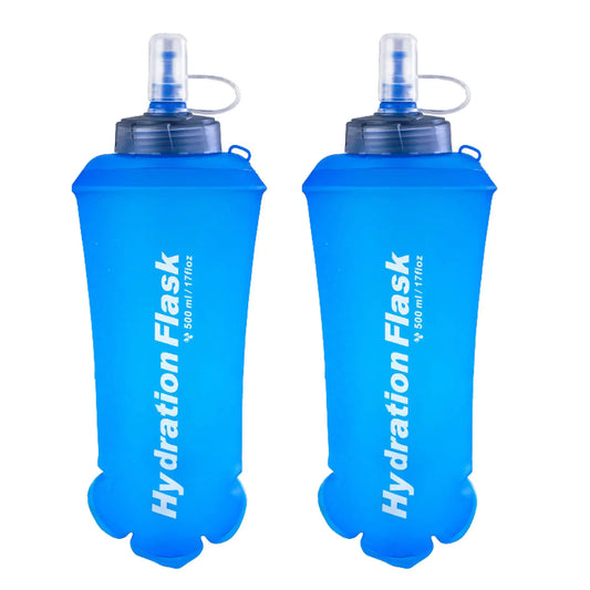 Azarxis TPU Soft Flask Running Collapsible Water Bottles BPA-Free Running Flask for Hydration Pack - Ideal for Running Hiking Cycling Climbing (500ml/16.9oz - 2 Pack)