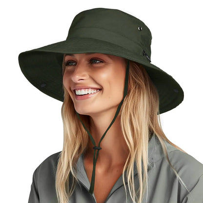 FURTALK Sun Hats for Women Ponytail UV Protection Summer Hat Wide Brim Packable UPF50 Cowboy Hat Hiking Fishing Hats Army Green