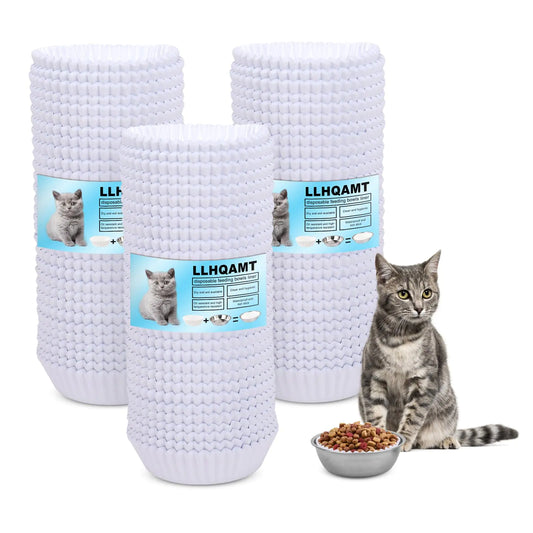 Disposable Pet Food Bowls Pad Paper Thickening Disposable Pet Bowls Disposable Pet Food Bowls Small Lining Suitable for Dry and Wet Food Kittens Puppies (900Not Included Stainless Steel Bowls)