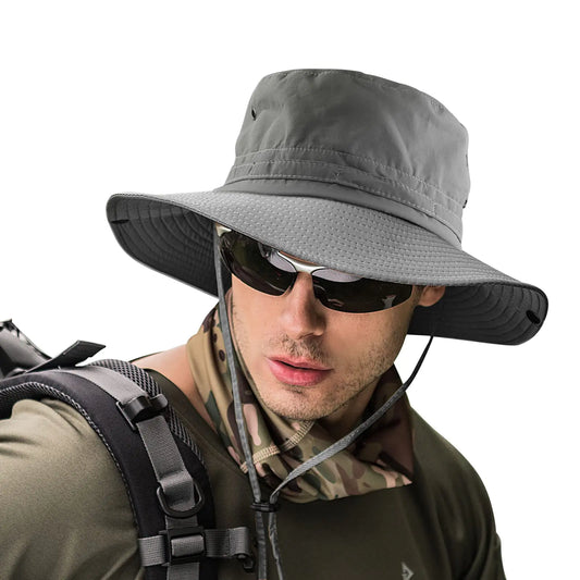 Sun Hats for Men Women for Fishing Wide Brim Sun Protection Hat with Breathable for Safari Fisherman Hiking Boonie Hats (Gray)