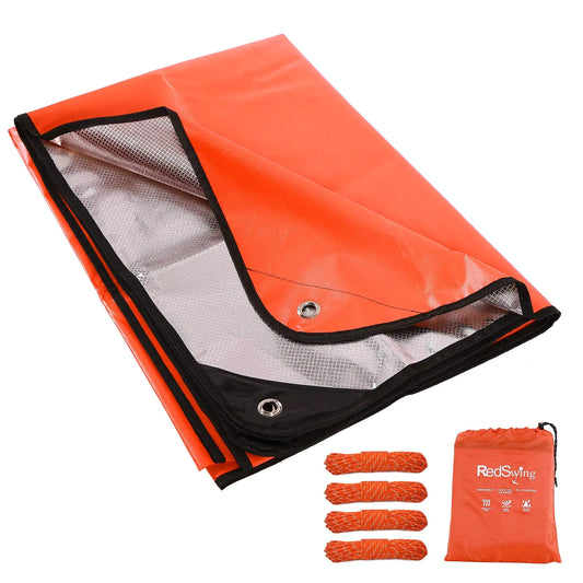RedSwing Heavy Duty Survival Blanket Waterproof Emergency Thermal Tarp Multipurpose Reflective Insulated All Weather Blankets for Camping Hiking Orange