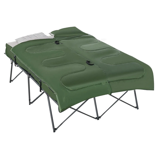 Outsunny 2-Person Folding Camping Cot Portable Outdoor Bed Set with Sleeping Bag Inflatable Air Mattress Comfort Pillows and Carry Bag Soft and Comfortable for Outdoor Travel Camp Beach Vacation