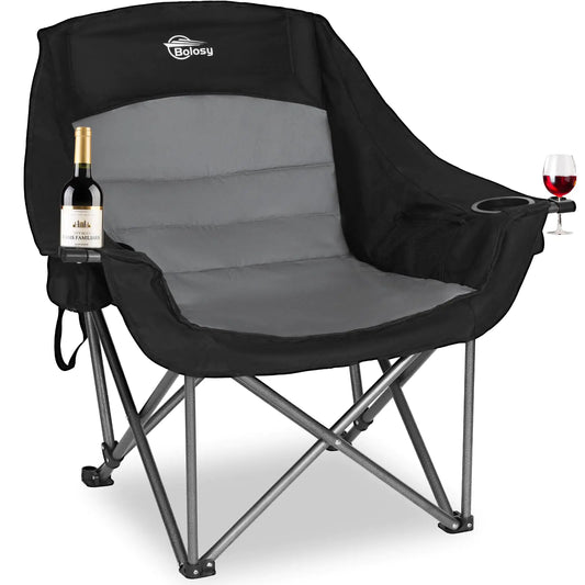 Bolosy Oversized XL Camping Chairs for Adults Heavy Duty Suproot 500 lbs Outdoor Folding Chairs Padded Portable Lawn Chairs Camp Chairs with Cup Holder