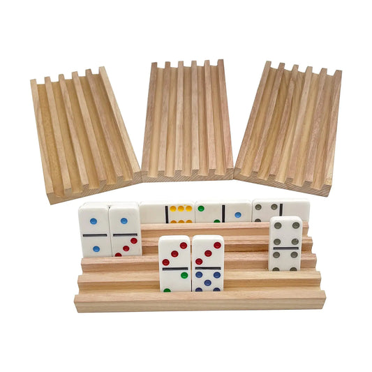 SUTIMSHE Natural Wood Domino Racks Domino Tiles HoldersDomino Trays Set of 4 for Mexican Train Chickenfoot and Other Dominoes Games