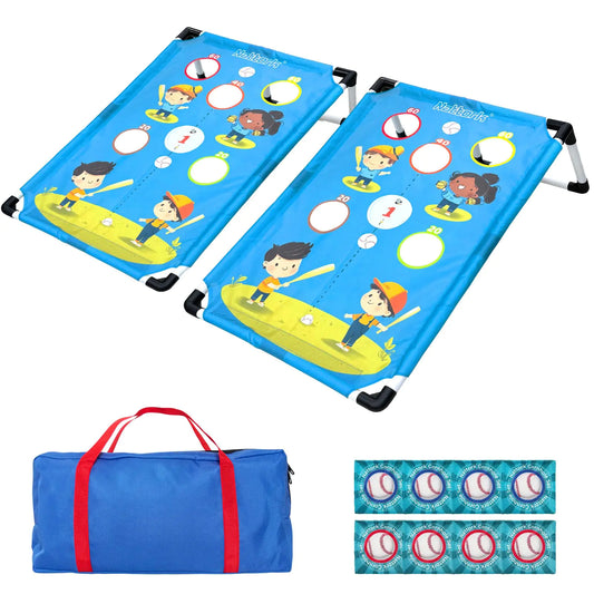 Portable PVC Framed Cornhole Game Set with 2 Collapsible Cornhole Boards 8 Bean Bags and Carrying Case Waterproof Mini Cornhole Set Outdoor Indoor Yard Toss Games Rainbow Design (3 x 2-feet)