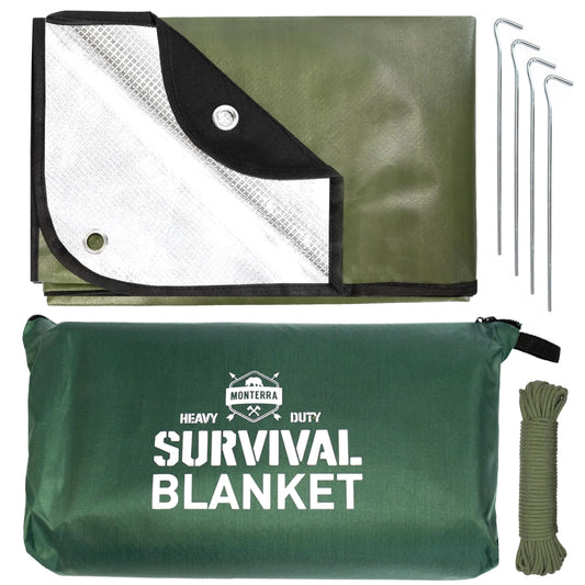 Monterra Insulated Tarp Emergency Survival Blanket 60” x 84” Heavy Duty Waterproof Groundsheet Camping Thermal Space Blanket Reflective Bivvy Shelter.