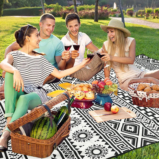 Supfitness Extra Large Picnic Blankets Waterproof Foldable (80 "x 80") Beach Blanket Waterproof Sandproof3-Layer Thicking Mat Outdoor Packable Camping Blanket(Bohemian)
