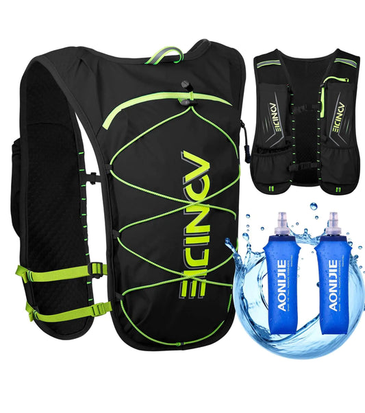 Running Vest for Men Women Black Water Vest for Running Hiking Marathon Trail Hydration Vest with 2*500ml Collapsible Water Bottles Nylon 5L Capacity Lightweight Backpack