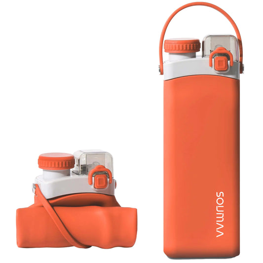 SOUMAA Silicon Collapsible Water Bottles with Straw-600ml Portable BPA Free Water Bottle-Leak Proof Water Bottles with Handle for Carrying Collapsible Water Bottles for Traveling Camping Hiking Yoga
