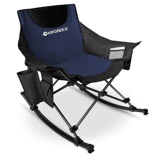KINGROCK Oversized Rocking Camping Chair Folding Camp Chairs with Pocket and Carry Bags Rocking Camping Chairs for Adults with Pillow Cup Holder Navy