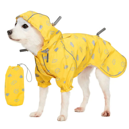 Blueberry Pet 10" Reflective Cloud Prints Lightweight Waterproof Dog Raincoat with Hood & Harness Hole Sunflower Yellow Outdoor Rain Gear Jacket 2 Legs for Small Dogs