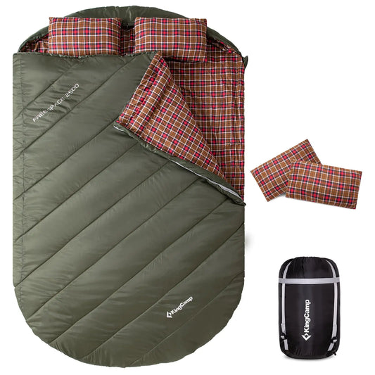 KingCamp Double Sleeping Bag with Pillows for Couples & Family Queen Size Flannel Sleeping Bag for Camping Hiking and Outdoors