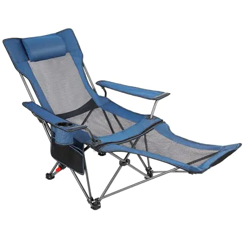 REDCAMP Folding Camping Chairs with Foot Rest Adjustable Backrest Portable Heavy Duty Outdoor Mesh Reclining Lawn Chairs for Adults Blue