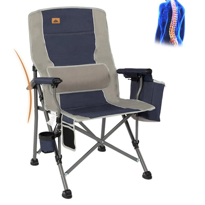 Ablazer Camping Chairs with Lumbar Support Comfy Camping Chairs for Adults Lawn Chairs Heavy Duty with Cooler Bag & Cup Holder Support 350 LBS (Blue & Grey)