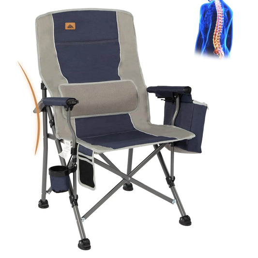 Ablazer Camping Chairs with Lumbar Support Comfy Camping Chairs for Adults Lawn Chairs Heavy Duty with Cooler Bag & Cup Holder Support 350 LBS (Blue & Grey)