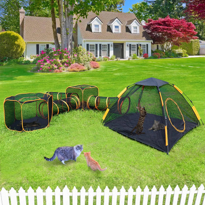 Lucky Monet 6-in-1 Outdoor Cat Enclosures for Indoor Cats Portable Mesh Cat Tents and Tunnel for Outside Enclosed Pet Outdoor Playhouse Playpen with Tunnels for Cats Rabbits Ferrets Puppy